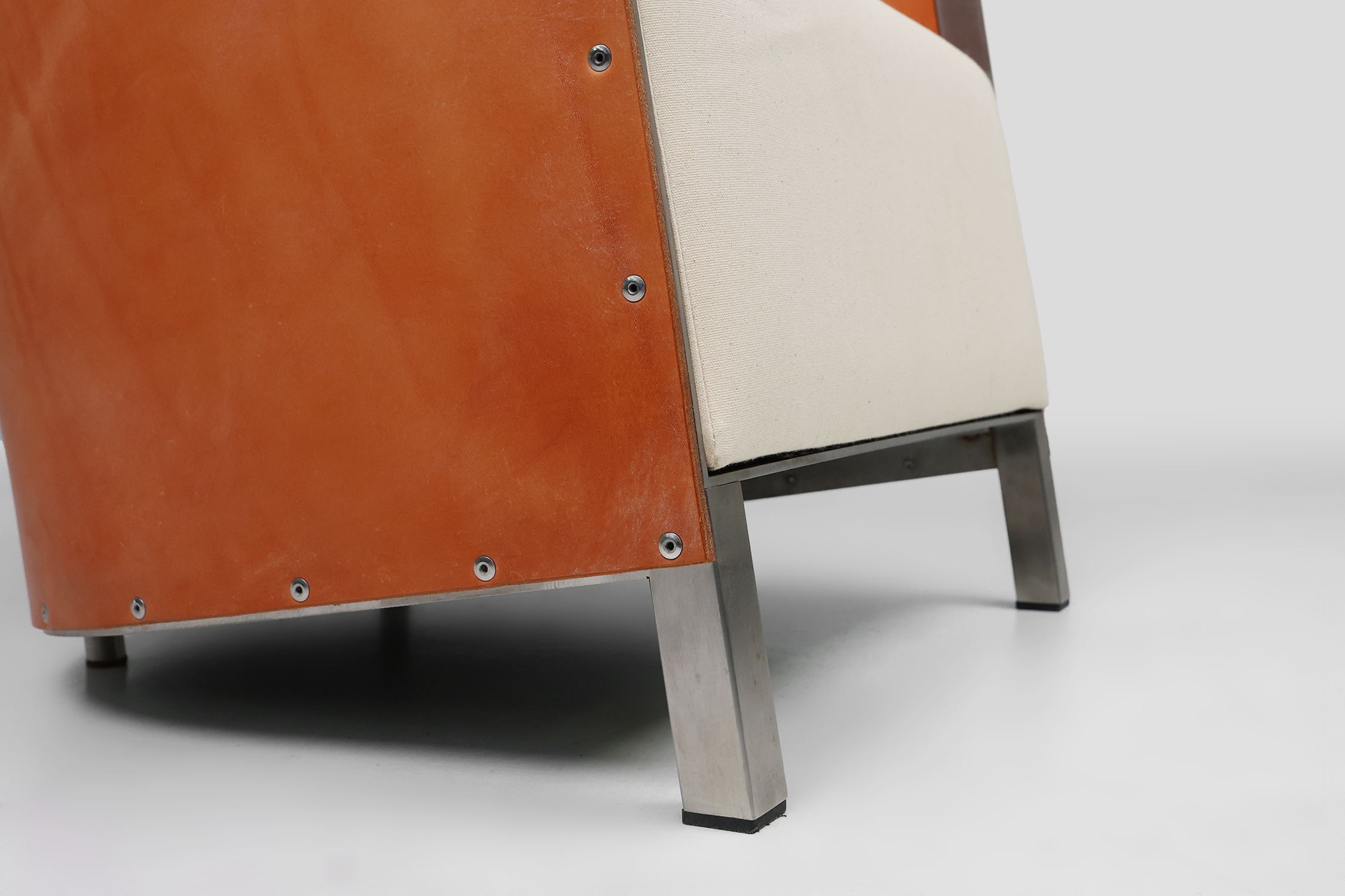 Maarten van Severen S88 easy chair in saddle leather and steel, Belgium 1988thumbnail